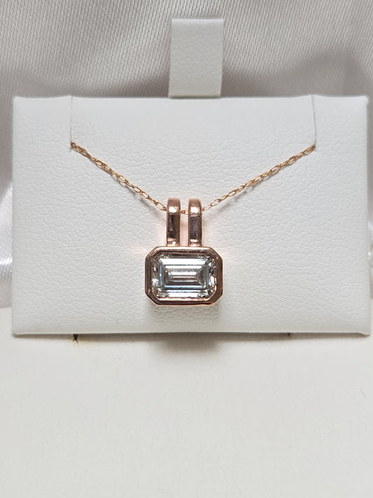 14K Rose Gold Pendant 1.04ct Emerald-Cut Lab-Created Diamond 2.2g