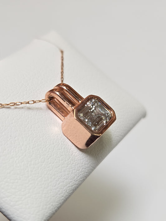 14K Rose Gold Pendant 1.04ct Emerald-Cut Lab-Created Diamond 2.2g