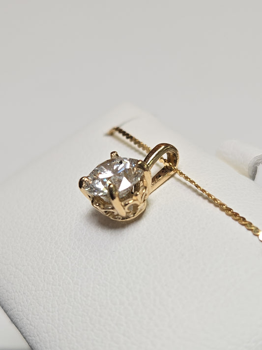 14K Gold Pendant 0.81ct Round Lab-Created Diamond 0.5g