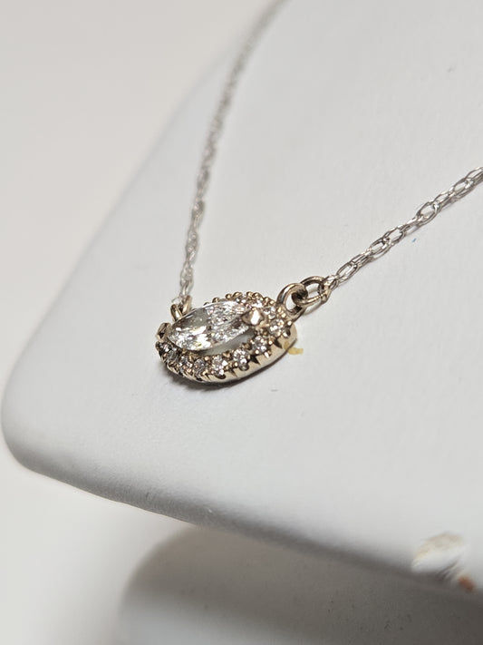 14K White Gold Baby Rope Chain Pendant Necklace 0.25ct Lab-Created Diamond 0.8g