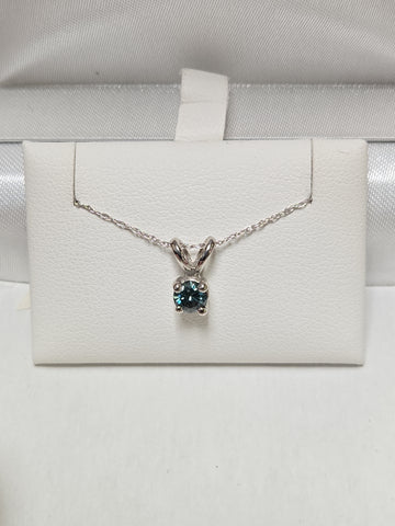 14K White Gold Pendant 0.2ct Round Treated blue Diamond 0.5g