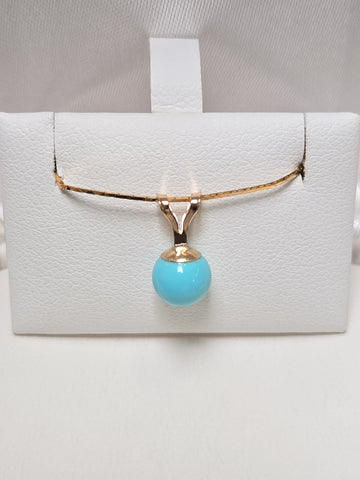 14K Gold Pendant Round Turquoise 0.5g