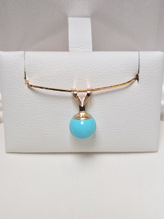 14K Gold Pendant Round Turquoise 0.5g
