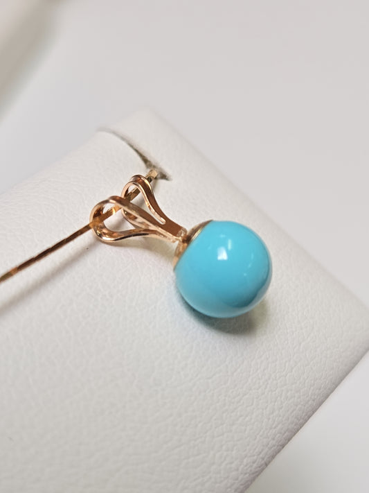 14K Gold Pendant Round Turquoise 0.5g