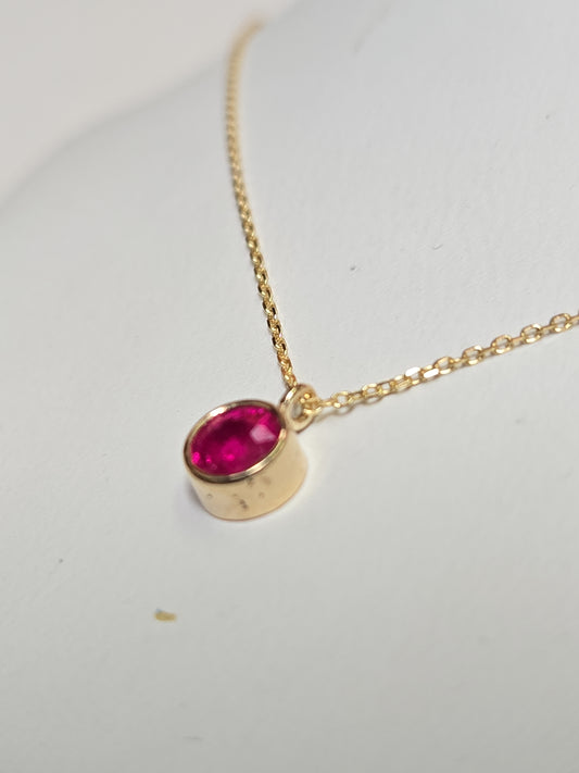 14K Gold Diamond Cut Cable Chain Pendant Necklace 16" 0.3ct Round Ruby 0.9g