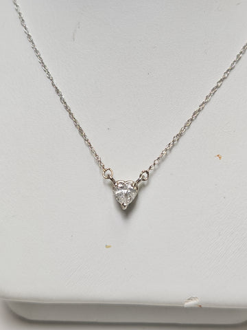 14K White Gold Baby Rope Chain Pendant Necklace 0.23ct Heart-Shaped Diamond 0.6g