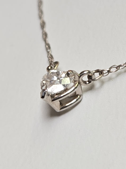 14K White Gold Baby Rope Chain Pendant Necklace 0.23ct Heart-Shaped Diamond 0.6g