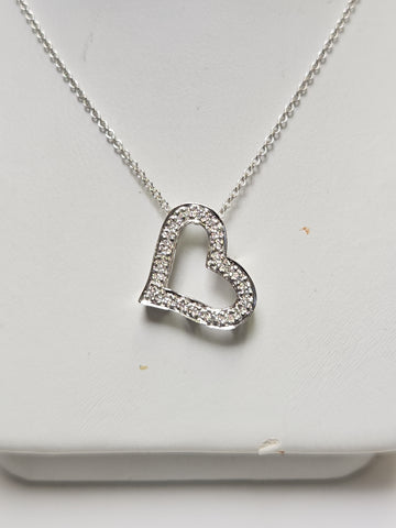 18K White Gold Cable Chain Pendant Necklace 18" 0.15ct Round Diamond 3.3g
