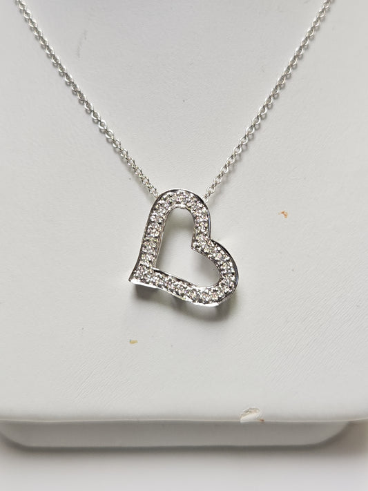 18K White Gold Cable Chain Pendant Necklace 18" 0.15ct Round Diamond 3.3g