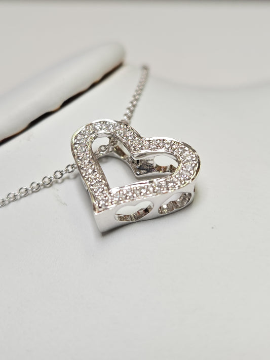 18K White Gold Cable Chain Pendant Necklace 18" 0.15ct Round Diamond 3.3g