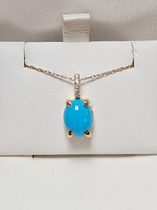 14K Gold Pendant 1.5ct Oval Sleeping Beauty Turquoise 1.2g