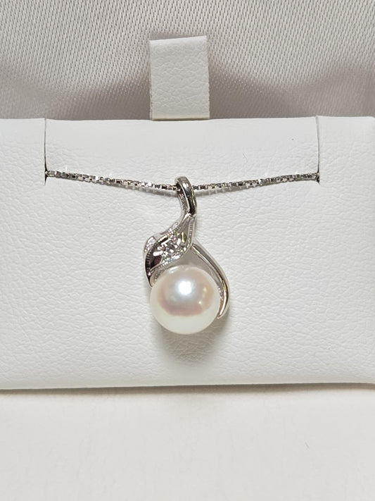 14K White Gold Pendant Round Pearl 1.1g
