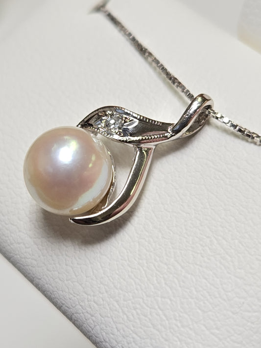 14K White Gold Pendant Round Pearl 1.1g