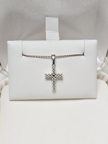14K White Gold Cross Pendant 0.15ct Round Lab-Created Diamonds 0.6g