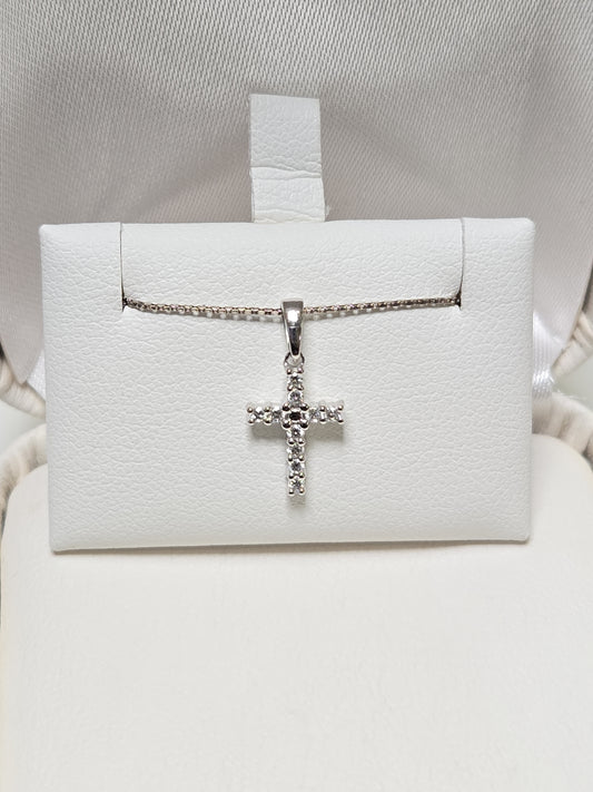 14K White Gold Cross Pendant 0.15ct Round Lab-Created Diamonds 0.6g