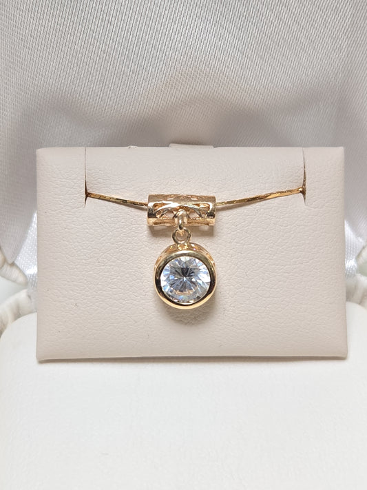 14K Gold Pendant Round Cubic Zirconia 1.2g