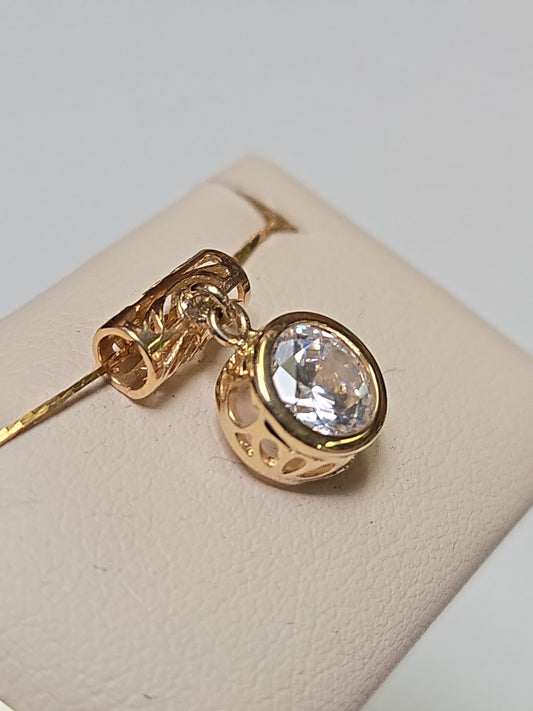 14K Gold Pendant Round Cubic Zirconia 1.2g