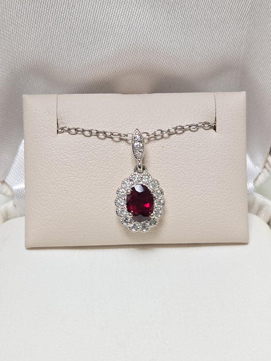 14K White Gold Pendant 0.89ct Oval Ruby 1.5g
