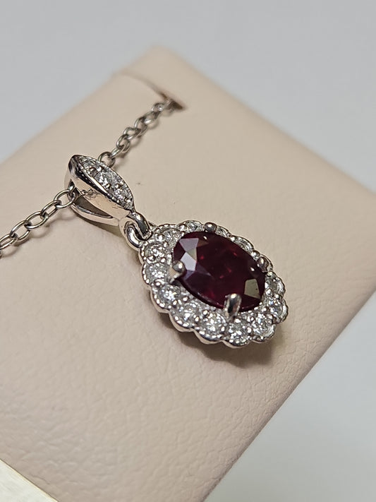 14K White Gold Pendant 0.89ct Oval Ruby 1.5g