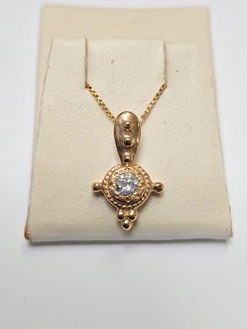 14K Gold Pendant 0.17ct Round Diamond 1.9g