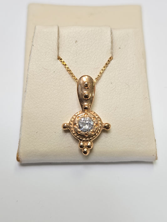 14K Gold Pendant 0.17ct Round Diamond 1.9g