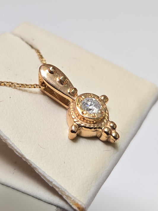 14K Gold Pendant 0.17ct Round Diamond 1.9g