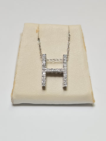 14K White Gold "H" Pendant 0.17ct Round Diamonds 0.9g