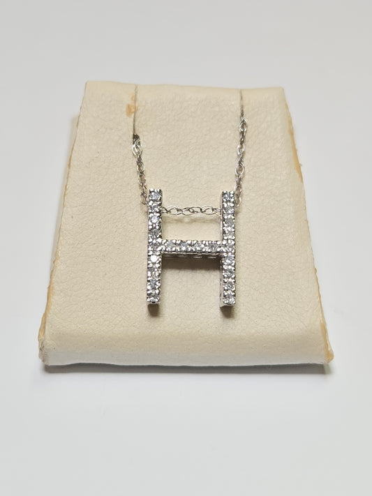 14K White Gold "H" Pendant 0.17ct Round Diamonds 0.9g