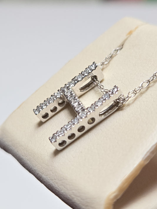 14K White Gold "H" Pendant 0.17ct Round Diamonds 0.9g