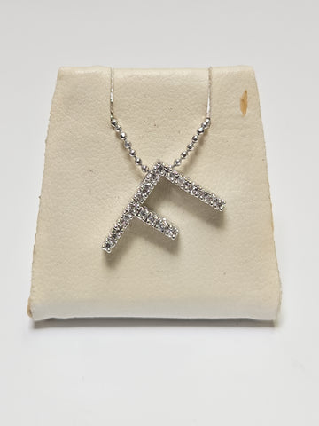 14K White Gold "F" Pendant 0.14ct Round Diamonds 0.8g