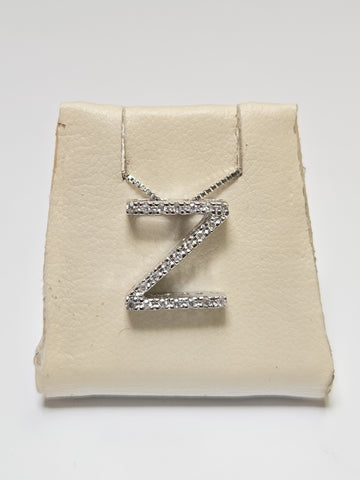 14K White Gold "Z" Pendant 0.16ct Round Diamonds 0.9g