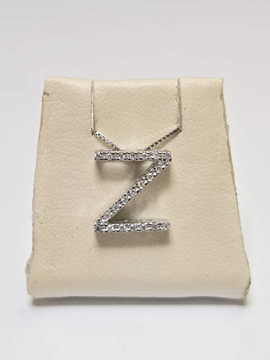 14K White Gold "Z" Pendant 0.16ct Round Diamonds 0.9g