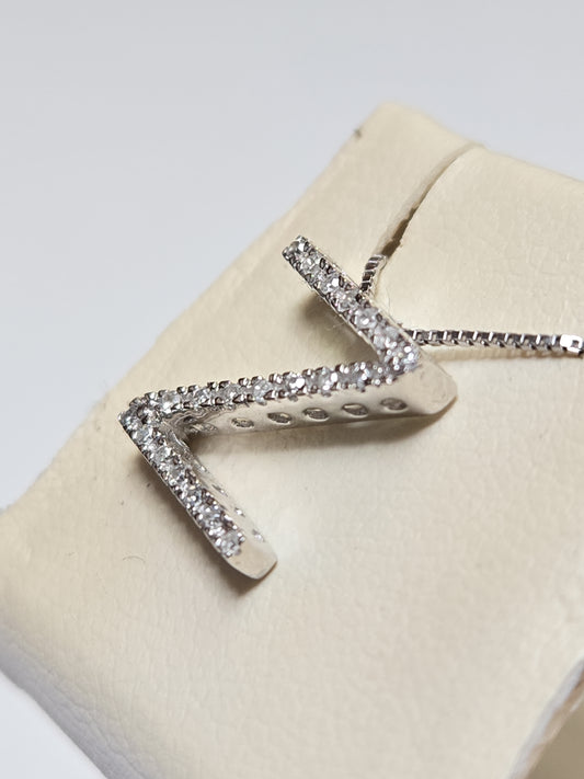 14K White Gold "Z" Pendant 0.16ct Round Diamonds 0.9g