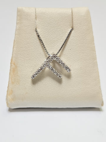 14K White Gold "F" Pendant 0.14ct Round Diamonds 0.6g