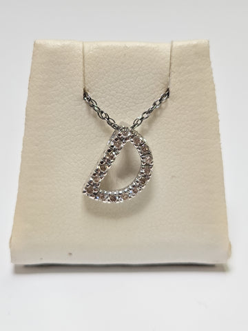 14K White Gold "D" Pendant 0.11ct Round Diamonds 0.6g