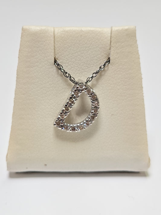 14K White Gold "D" Pendant 0.11ct Round Diamonds 0.6g