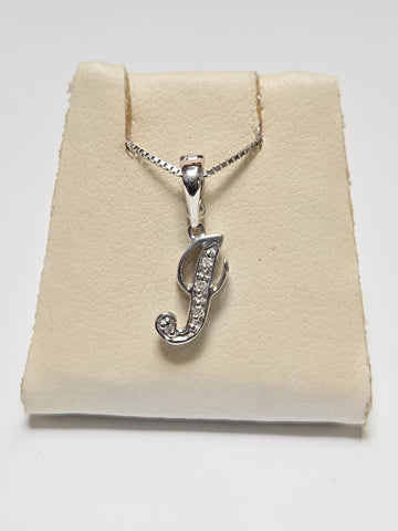 14K White Gold "J" Pendant 0.03ct Round Diamonds 0.7g