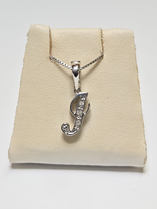14K White Gold "J" Pendant 0.03ct Round Diamonds 0.7g