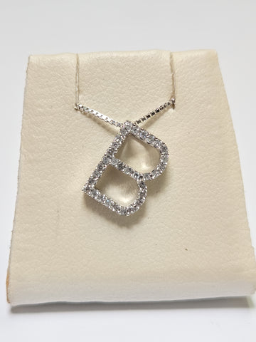 14K White Gold "B" Pendant 0.24ct Round Diamonds 0.8g