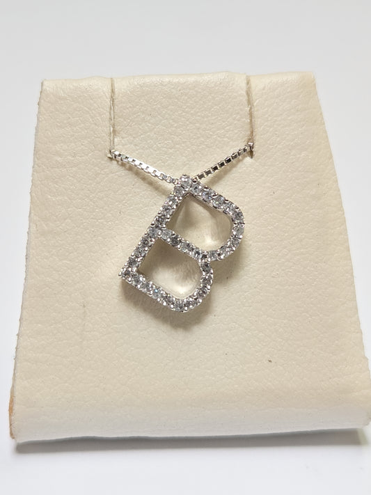 14K White Gold "B" Pendant 0.24ct Round Diamonds 0.8g