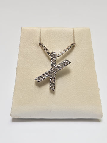 14K White Gold "X" Pendant 0.14ct Round Diamonds 0.8g