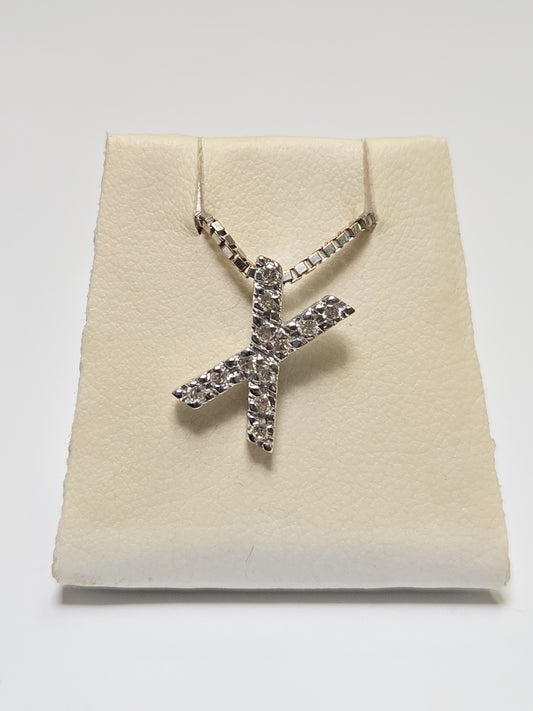 14K White Gold "X" Pendant 0.14ct Round Diamonds 0.8g