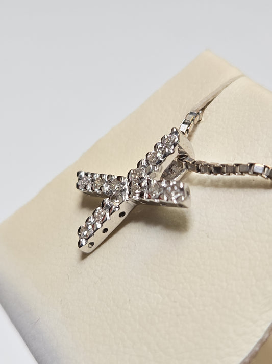14K White Gold "X" Pendant 0.14ct Round Diamonds 0.8g