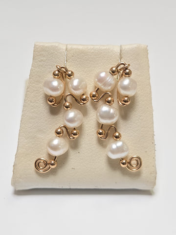 14K Gold Climber Earrings Oval Pearls 2g