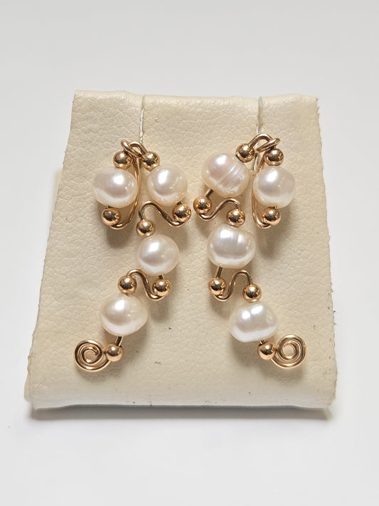 14K Gold Climber Earrings Oval Pearls 2g