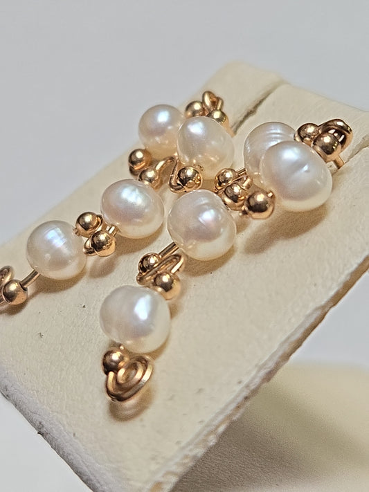 14K Gold Climber Earrings Oval Pearls 2g