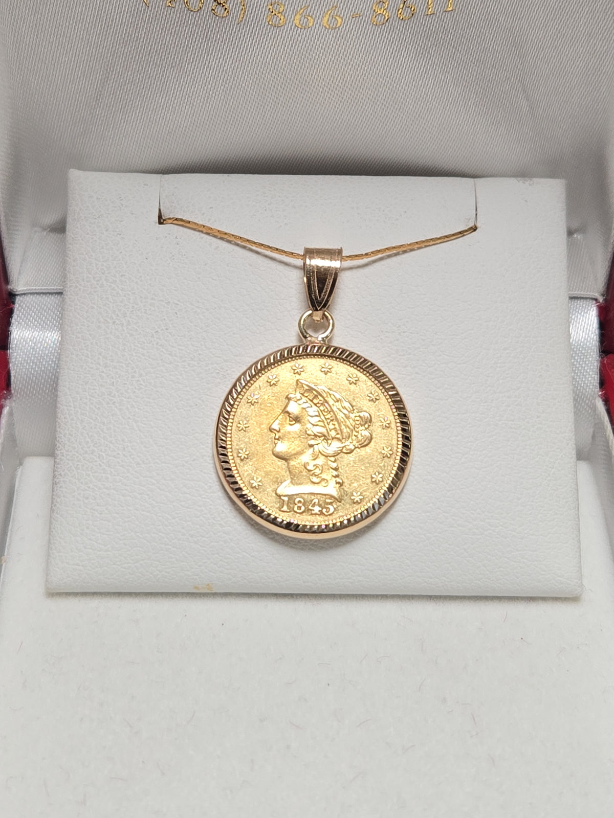 14K gold Liberty Head Quarter Eagle coin pendant, 5g, featuring detailed coin design, from Chique Jewelry.