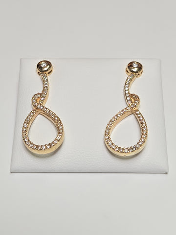 14K gold drop earrings with 1.1ct round diamonds, featuring elegant design and 7.6g weight by Chique Jewelry.