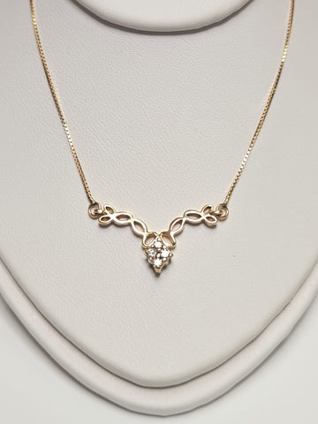 14K gold box chain necklace with 0.08ct round diamonds, 16-inch length, from Chique Jewelry.