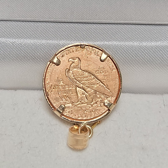 14K gold Indian Head Quarter Eagle coin pendant with 1926 design, weighing 4.9g, by Chique Jewelry.